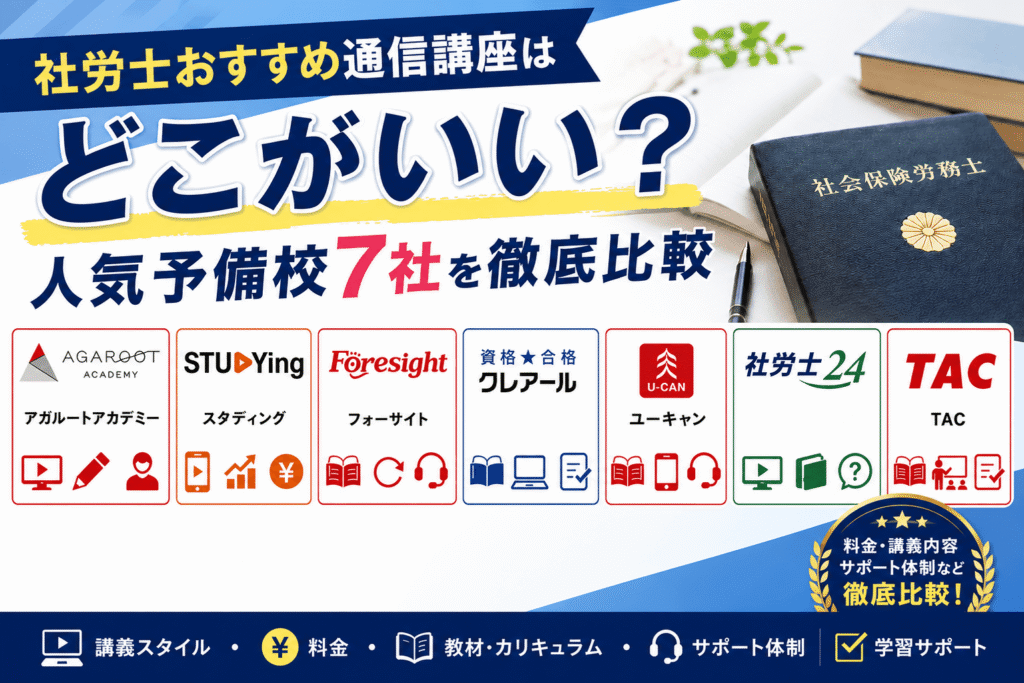社労士通信講座のおすすめはどこがいい？人気予備校7社を徹底比較