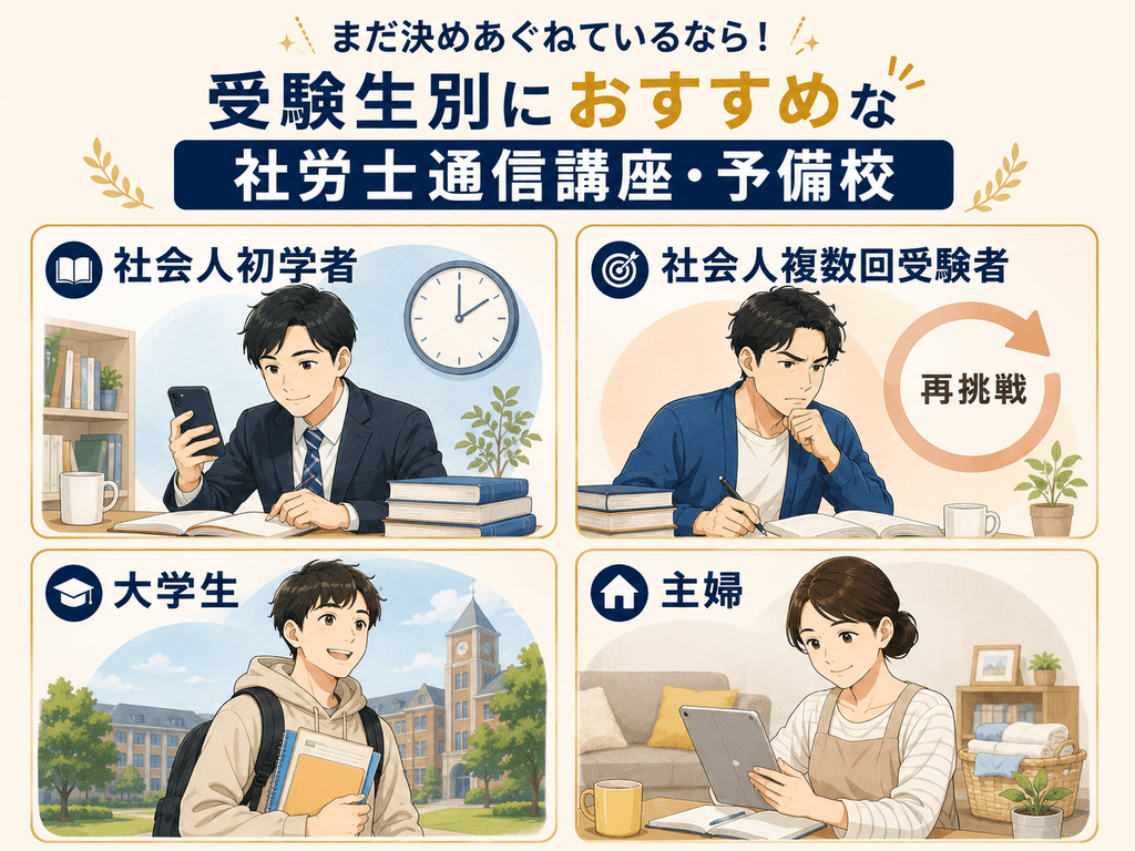 まだ決めあぐねているなら!受験生別におすすめな社労士通信講座・予備校